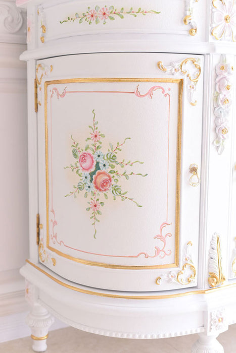 3ドアサイドボード ガラス天板付き アンティーク調 ROCOCOアントワネット