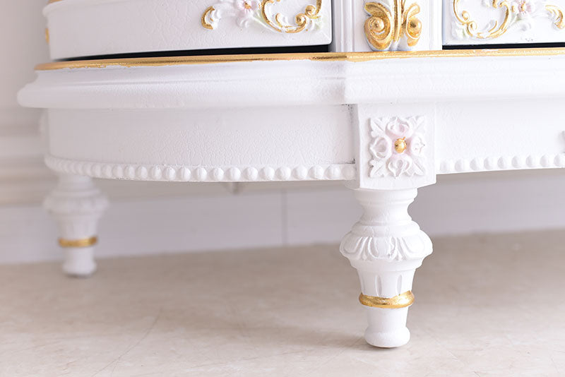 3ドアサイドボード ガラス天板付き アンティーク調 ROCOCOアントワネット