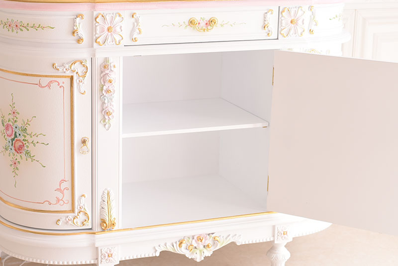 3ドアサイドボード ガラス天板付き アンティーク調 ROCOCOアントワネット