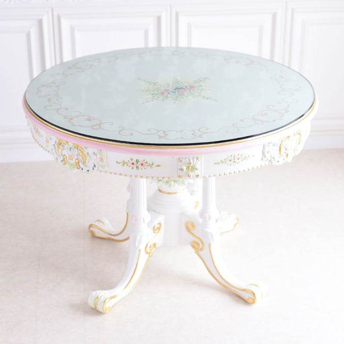 110Φダイニング丸テーブル ガラス天板付き アンティーク調 ROCOCOアントワネット