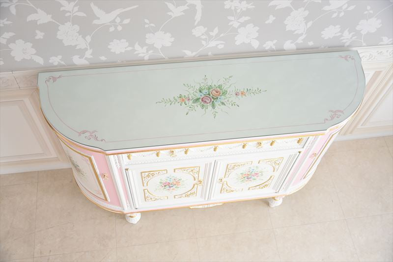 グランデサイドボード ガラス天板付き アンティーク調 ROCOCOアントワネット