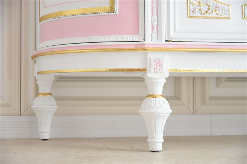 グランデサイドボード ガラス天板付き アンティーク調 ROCOCOアントワネット