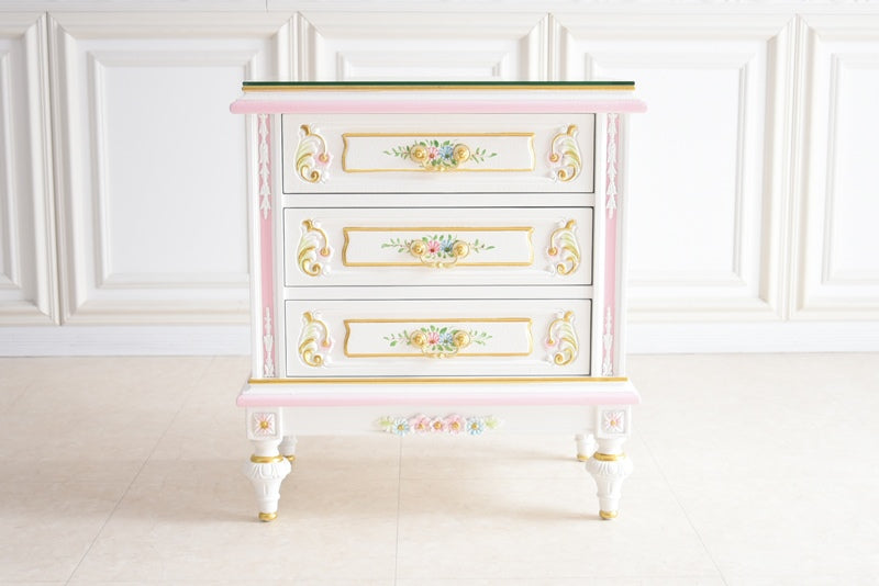 ナイトテーブル ガラス天板付き アンティーク調 ROCOCOアントワネット