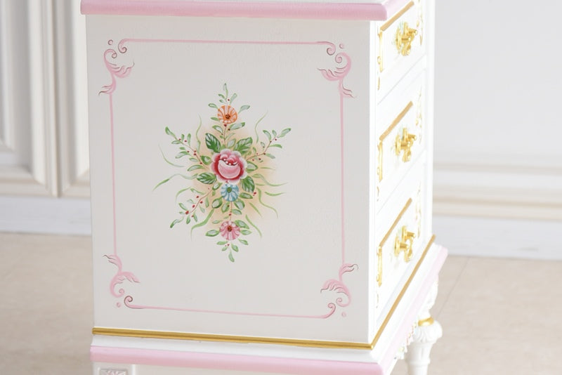 ナイトテーブル ガラス天板付き アンティーク調 ROCOCOアントワネット