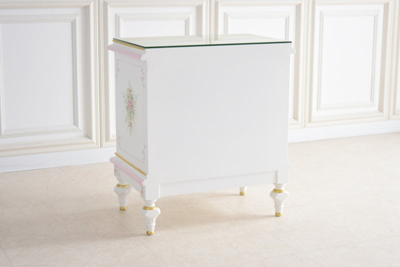 ナイトテーブル ガラス天板付き アンティーク調 ROCOCOアントワネット