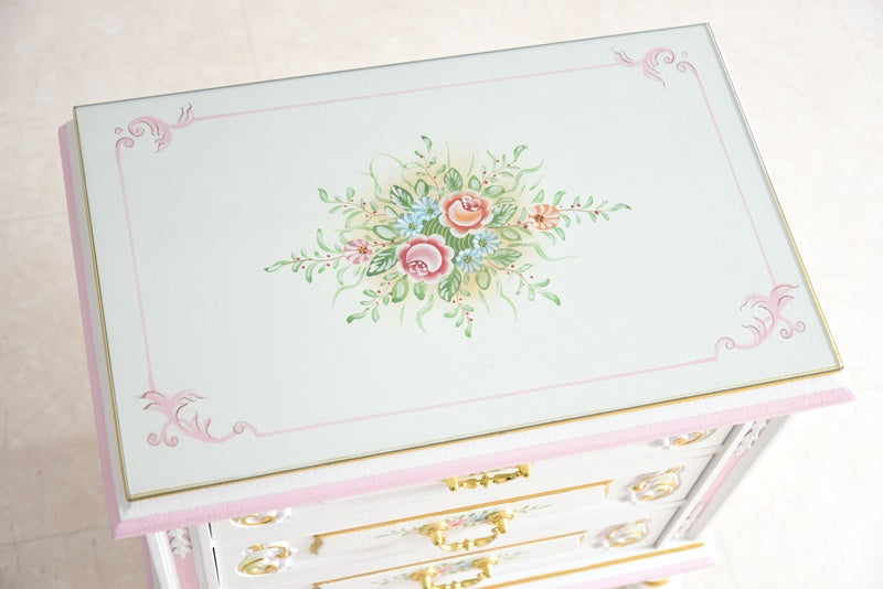 ナイトテーブル ガラス天板付き アンティーク調 ROCOCOアントワネット