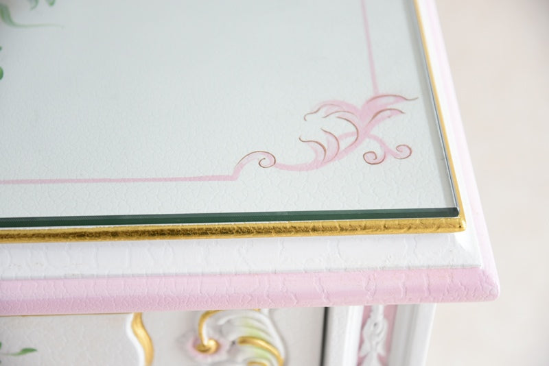 ナイトテーブル ガラス天板付き アンティーク調 ROCOCOアントワネット