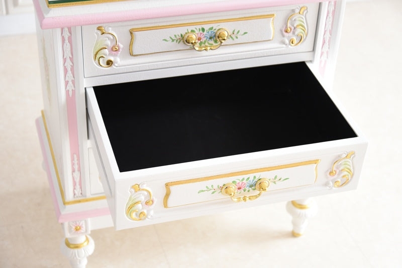 ナイトテーブル ガラス天板付き アンティーク調 ROCOCOアントワネット