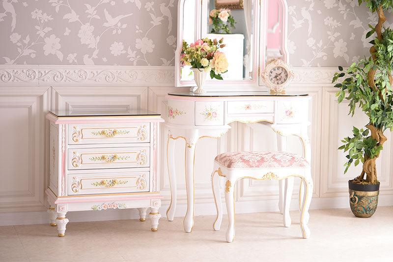 ナイトテーブル ガラス天板付き アンティーク調 ROCOCOアントワネット