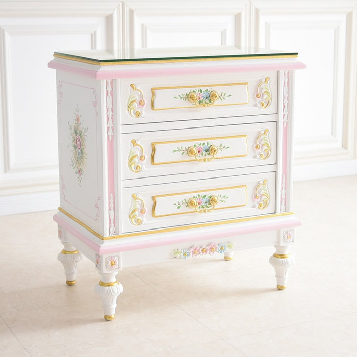 ナイトテーブル ガラス天板付き アンティーク調 ROCOCOアントワネット