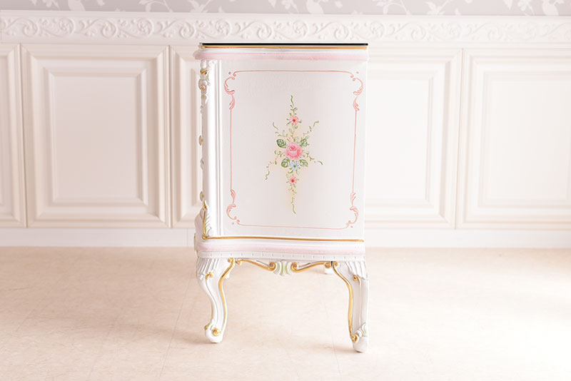 3段チェスト ガラス天板付き アンティーク調 ROCOCOアントワネット