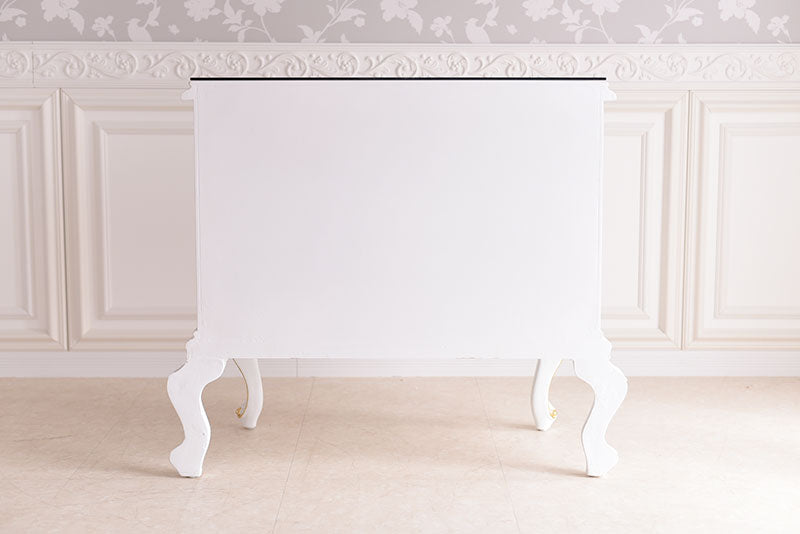 3段チェスト ガラス天板付き アンティーク調 ROCOCOアントワネット