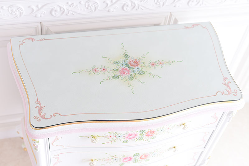 3段チェスト ガラス天板付き アンティーク調 ROCOCOアントワネット