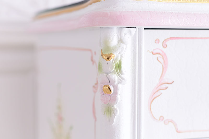 3段チェスト ガラス天板付き アンティーク調 ROCOCOアントワネット