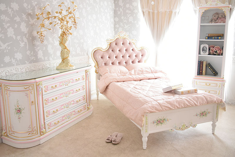 宮廷のシングルベッド PINK LINE アンティーク調 ROCOCOアントワネット