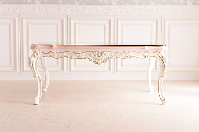 センターテーブル ガラス天板付き アンティーク調 ROCOCOアントワネット