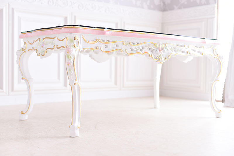 センターテーブル ガラス天板付き アンティーク調 ROCOCOアントワネット