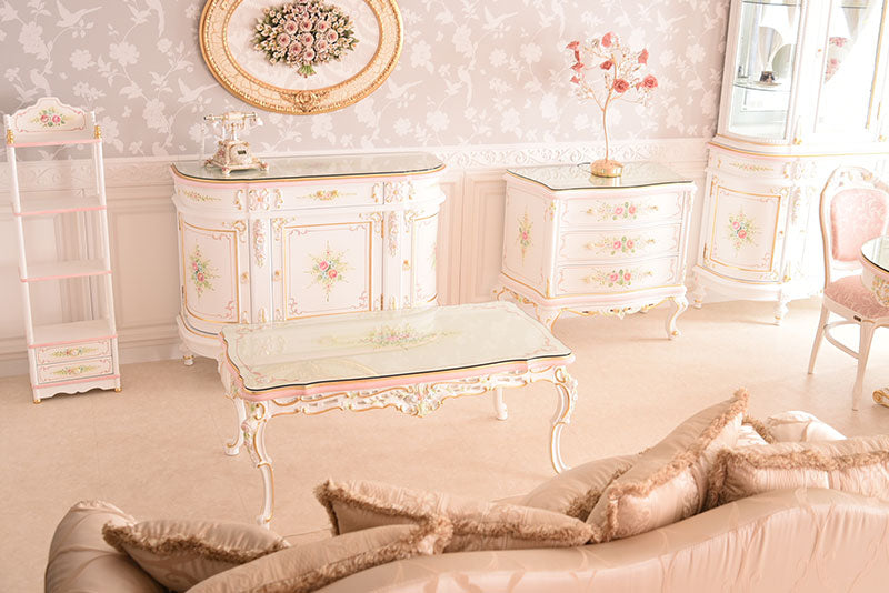 センターテーブル ガラス天板付き アンティーク調 ROCOCOアントワネット