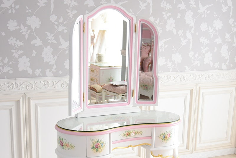 新型ドレッサー スツール・ガラス天板付き アンティーク調 ROCOCOアントワネット