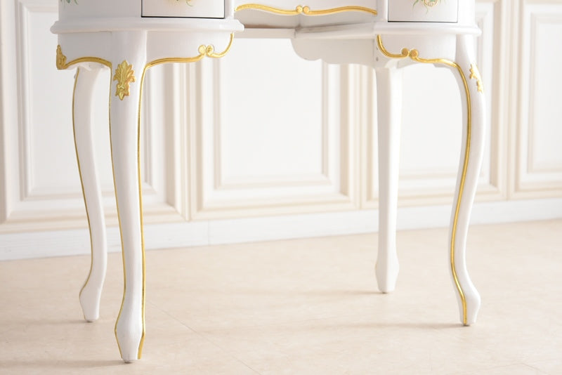 新型ドレッサー スツール・ガラス天板付き アンティーク調 ROCOCOアントワネット