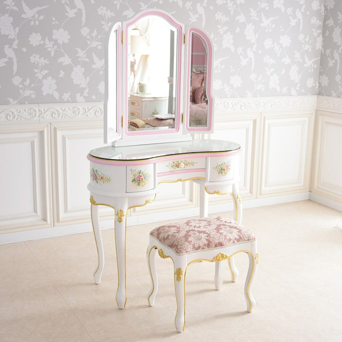 新型ドレッサー スツール・ガラス天板付き アンティーク調 ROCOCOアントワネット
