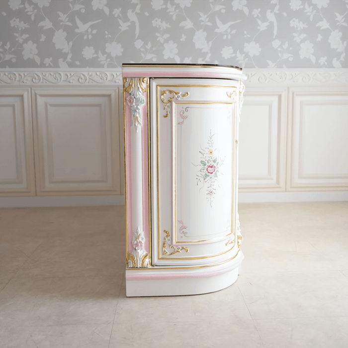 3ドアサイドボード 引出タイプ グランデチェスト ガラス天板付き アンティーク調 ROCOCOアントワネット