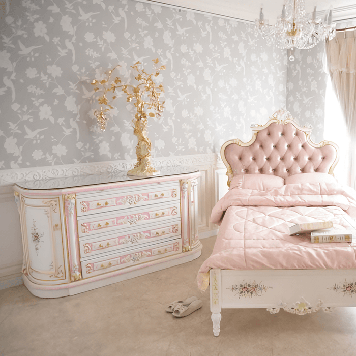 3ドアサイドボード 引出タイプ グランデチェスト ガラス天板付き アンティーク調 ROCOCOアントワネット