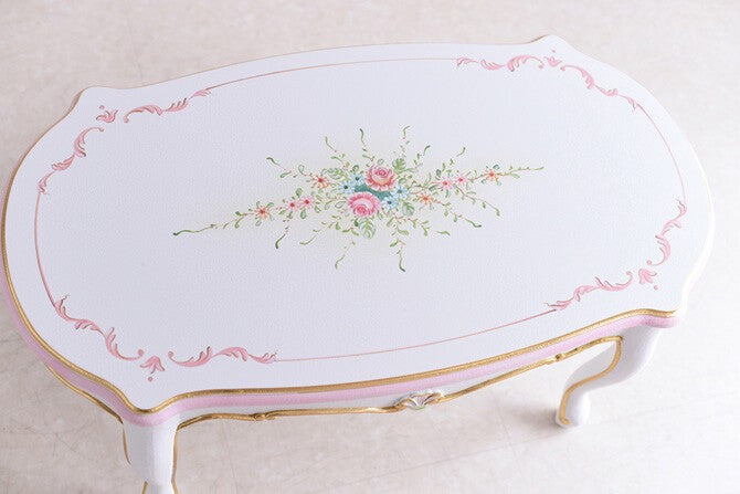 センターテーブル Rフォルム ガラス天板付き アンティーク調 ROCOCOアントワネット