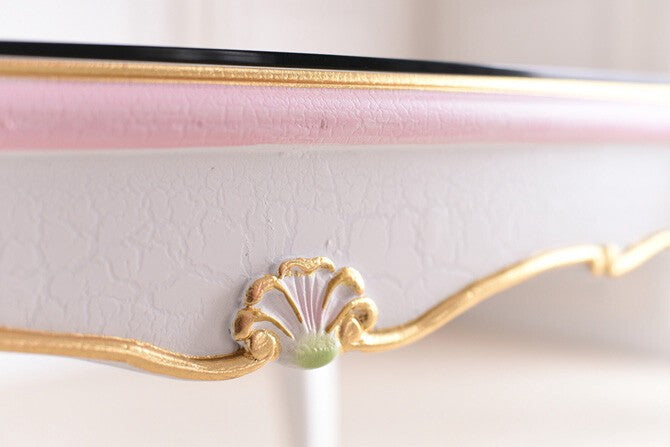 センターテーブル Rフォルム ガラス天板付き アンティーク調 ROCOCOアントワネット