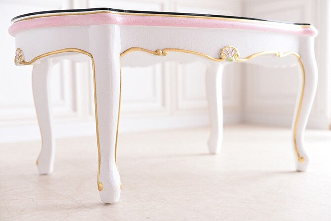 センターテーブル Rフォルム ガラス天板付き アンティーク調 ROCOCOアントワネット