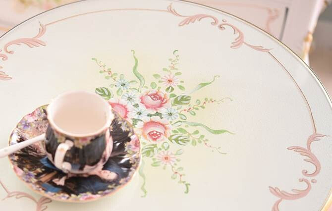 コーヒーテーブル ガラス天板付き アンティーク調 ROCOCOアントワネット