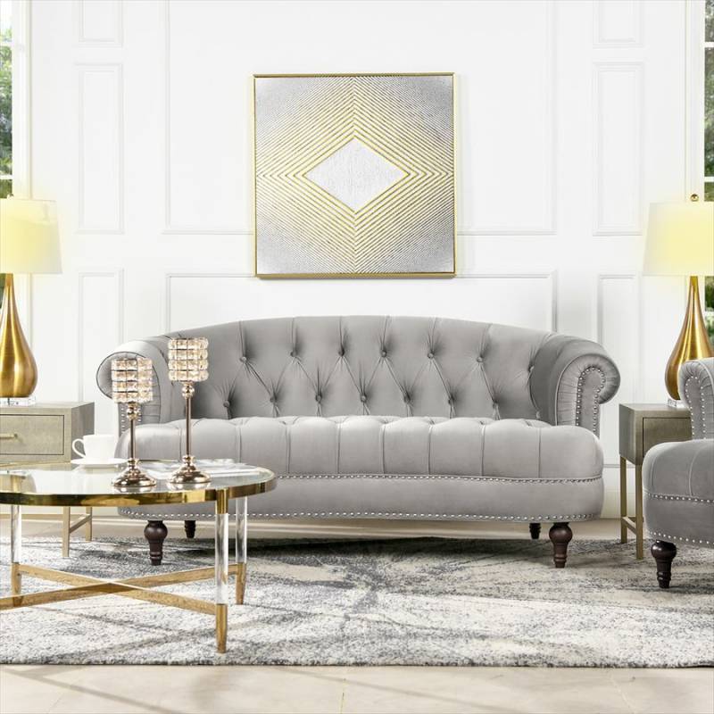 新品ジェニファーテイラー3PソファLa Rosa 865 Velour Gray Jennifer Taylor Home【ジェニファーテイラー正規輸入元取扱店】3人