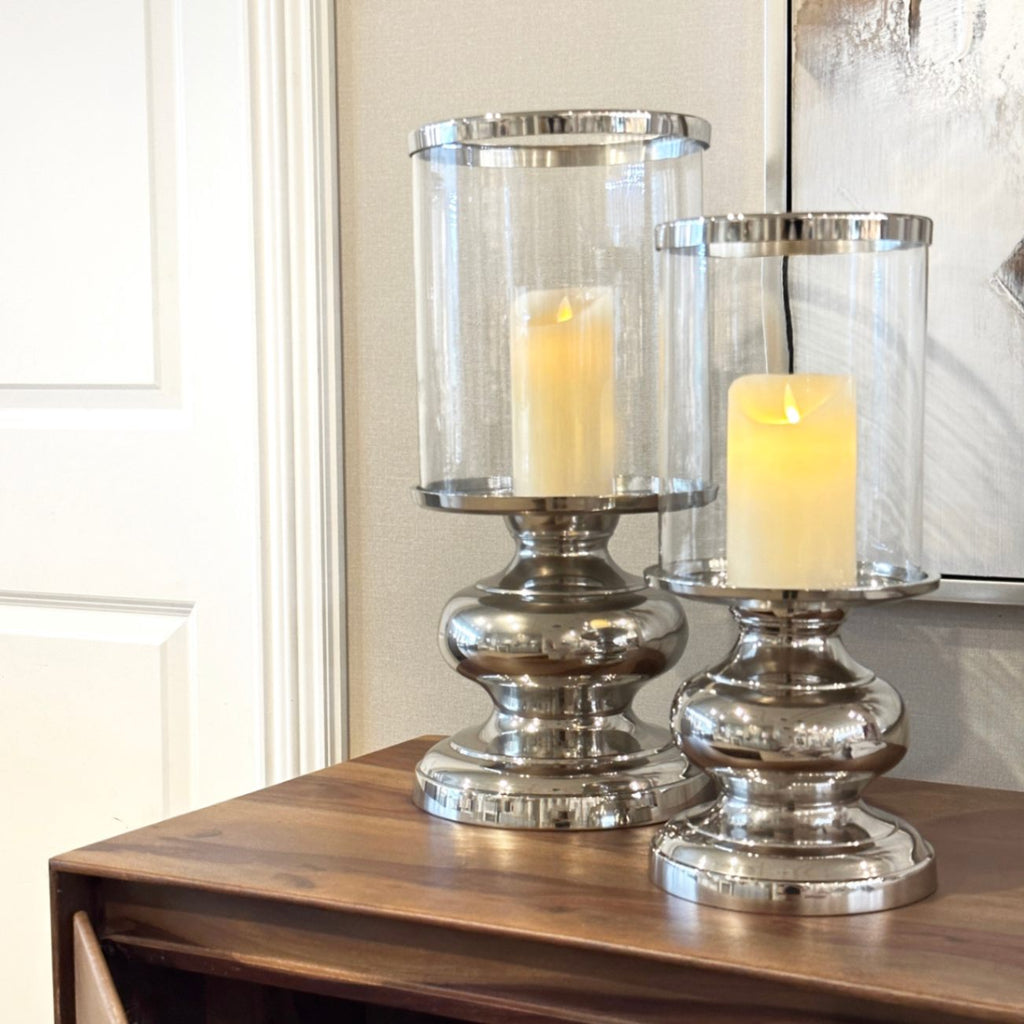 キャンドルホルダー シルバー×ガラス Lサイズ | ホームインテリア萬里