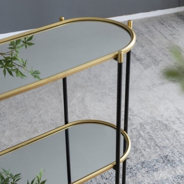 ミラー天板の3段コンソールテーブル