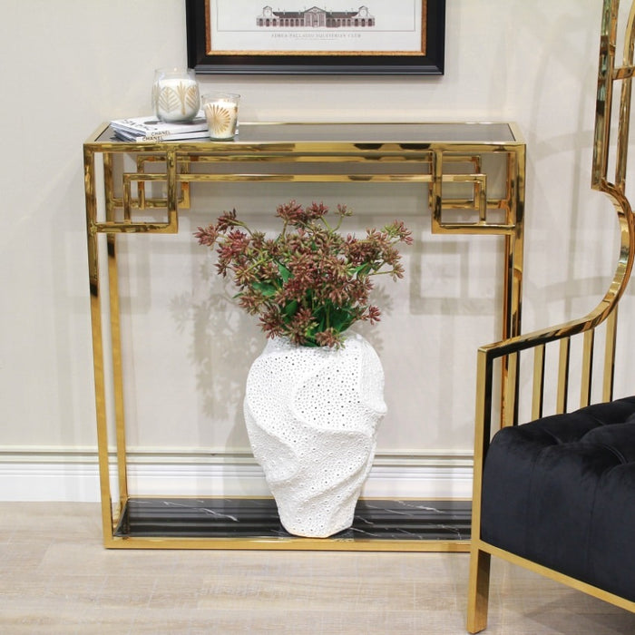 ガラス×大理石 コンソールテーブル ゴールド