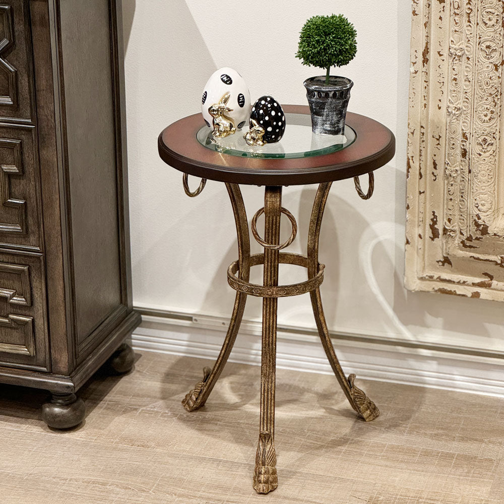 アンティークサイドテーブル ガラスウッド天板 | ホームインテリア萬里