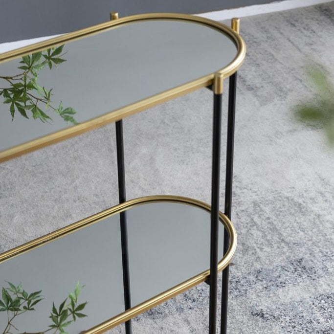 ミラー天板の3段コンソールテーブル