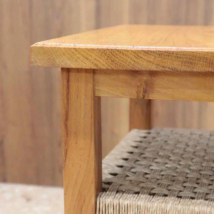 ヴィンテージ イギリス製 ウッドスツール 編み込みシェルフ付