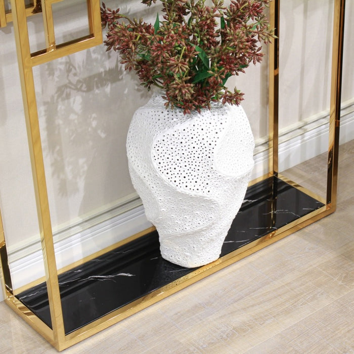 ガラス×大理石 コンソールテーブル ゴールド