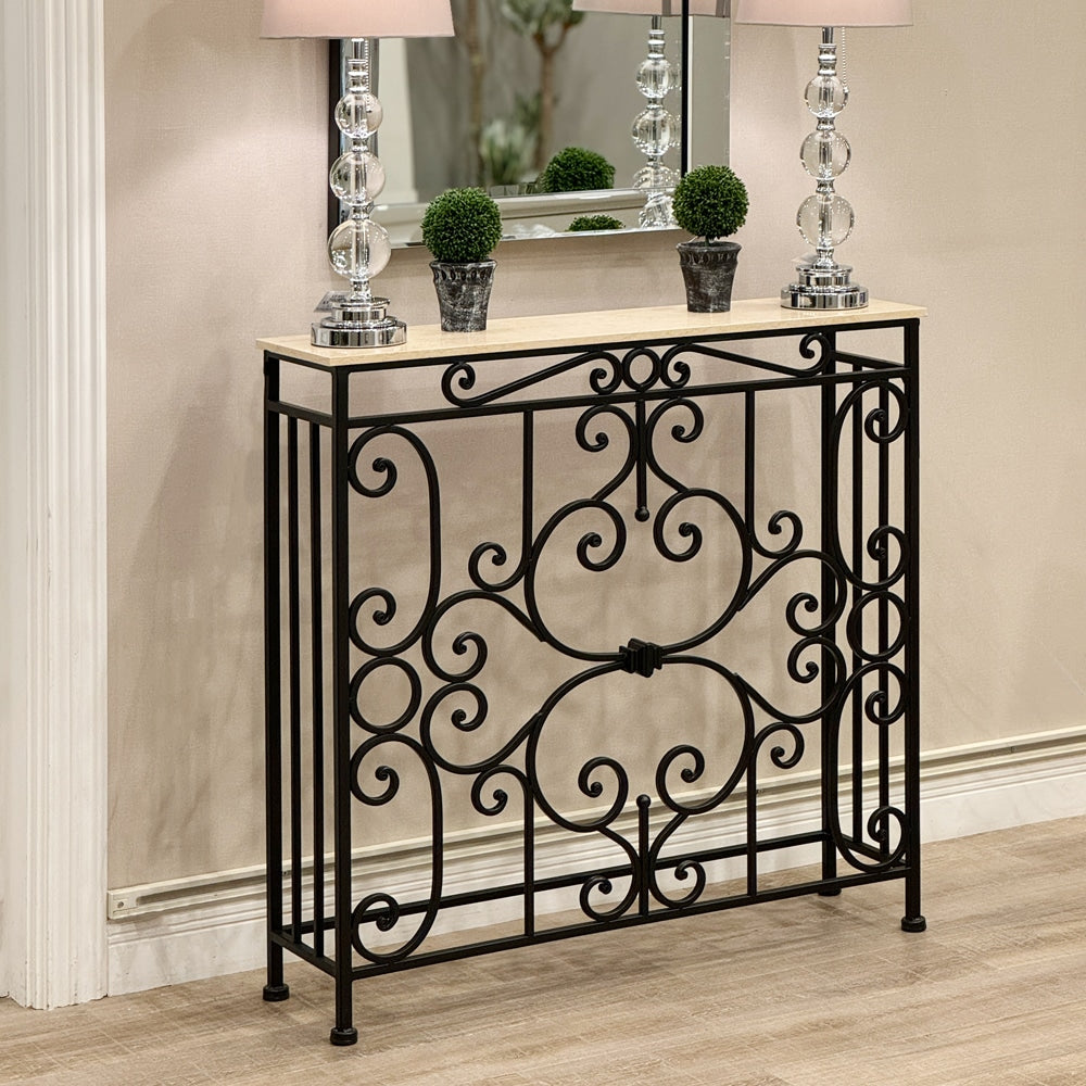 コンソールテーブル 天板大理石 W88cm ロートアイアン | ホーム