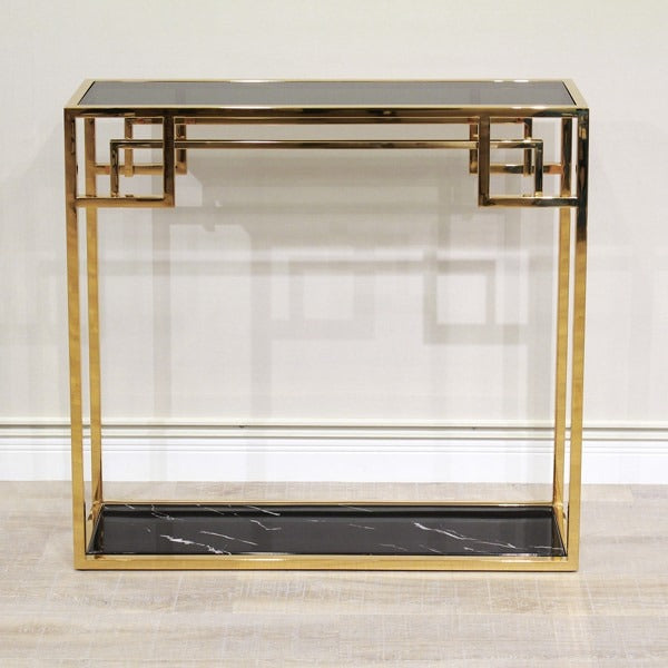 ガラス×大理石 コンソールテーブル ゴールド
