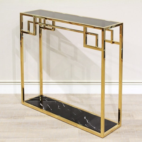 ガラス×大理石 コンソールテーブル ゴールド