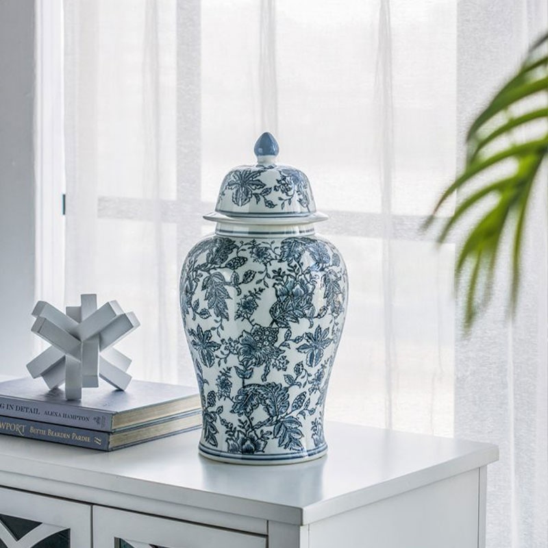 シノワズリ　ビンテージ　染付　鱼藻紋飾り大壷　花瓶　甕 シノワズリ 壺 H45.5cm | ホームインテリア萬里