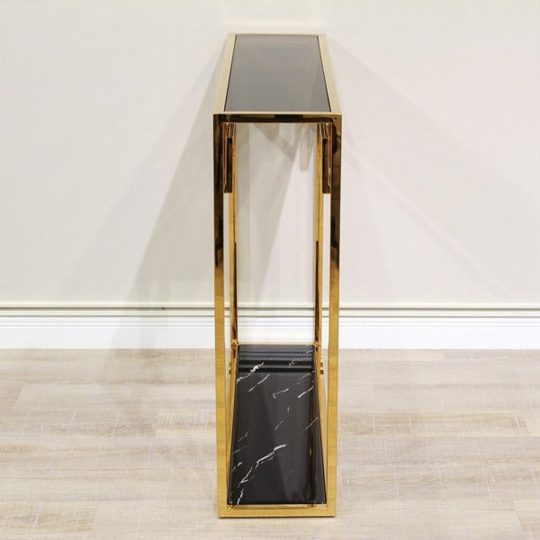 ガラス×大理石 コンソールテーブル ゴールド