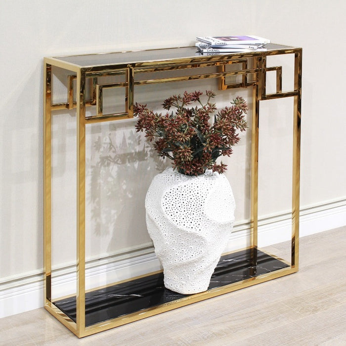 ガラス×大理石 コンソールテーブル ゴールド