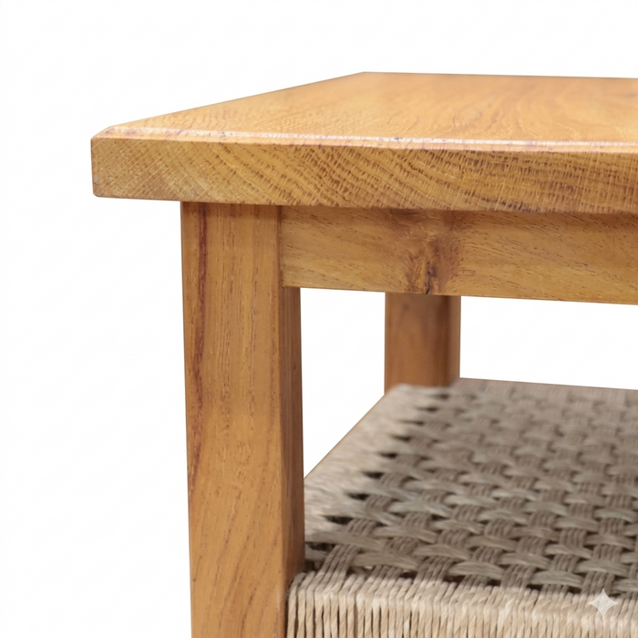 ヴィンテージ イギリス製 ウッドスツール 編み込みシェルフ付