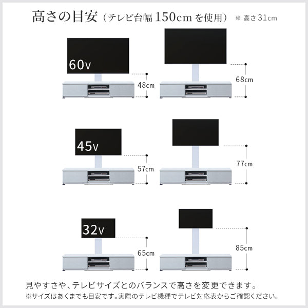 WALLインテリアテレビスタンド テレビ台用スタンド 背面収納木目調テレビ台セット150cm 32～60v対応