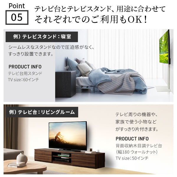 WALLインテリアテレビスタンド テレビ台用スタンド 背面収納木目調テレビ台セット150cm 32～60v対応